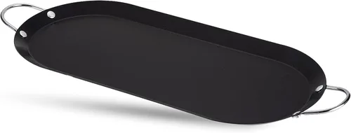 Miniatura 11 de Alpine Cuisine Plancha redonda antiadherente de 11 pulgadas, parrilla de acero al carbono negro con doble asa, duradera, resistente para cocinar