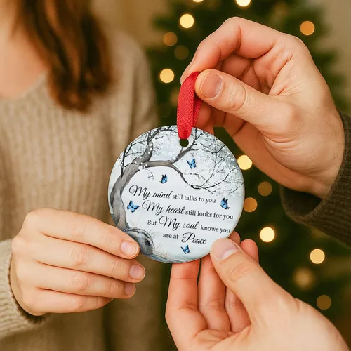 Miniatura 3 de Adornos de Navidad 2025, My Mind Still Talks to You, adorno de mariposa, recuerdo en memoria de regalos queridos pérdida de padre, marido, regalo