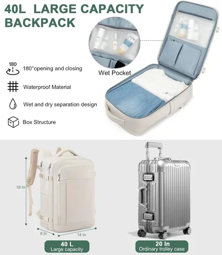 Miniatura 3 de RDTGO Mochila de viaje para mujer, bolsa de viaje para artículos personales para laptop de 17 pulgadas, mochila de mano aprobada por vuelo, mochila