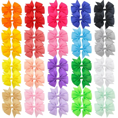 Miniatura 10 de 40 lazos para el pelo de grogrén de 3 pulgadas, con clips de cocodrilo, para niñas, bebés, adolescentes, en pares