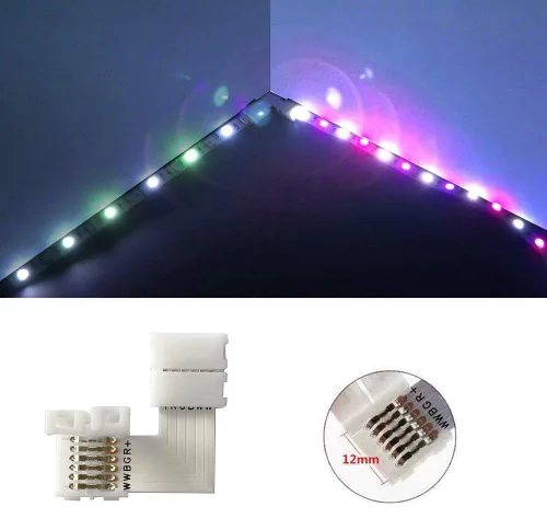 Miniatura 2 de 10 unids 6 pines en forma de L conector sin soldadura LED tira de luz, RGBWW 12MM ángulo recto esquina sin soldadura conexión para SMD 5050 RGBCCT