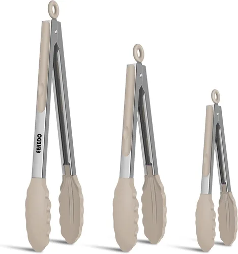 Pinzas de cocina, pinzas de cocina de acero inoxidable con puntas de silicona, pinzas de bloqueo de alta resistencia al calor de 600 ºF para cocinar