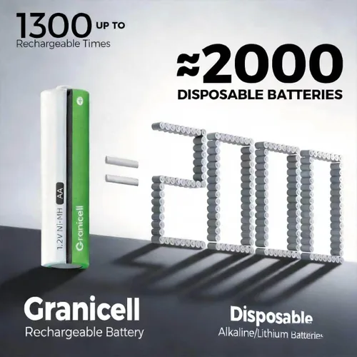 Miniatura 4 de Granicell Pilas recargables AA de 2800 mAh de alta capacidad de 1300 ciclos, batería NiMH de 1,2V de baja autodescarga AA, paquete de 4