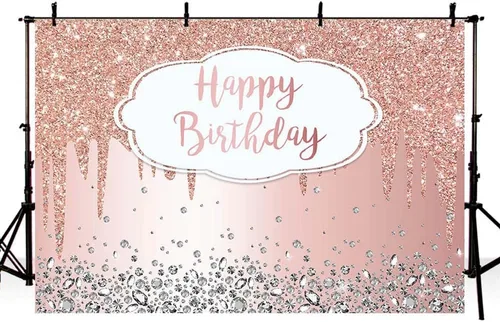 Miniatura 3 de Telón de fondo de 7 x 5 pies para cumpleaños con purpurina que gotea, diamantes de cristal, rosa dorado, para fotografía, decoración para fiesta