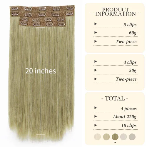 Miniatura 3 de Sué - Cuatro (4) exquisitas extensiones de 20 pulgadas de cabello ondulado largo grueso con clip, de color rubio miel mezclado con rubio ceniza