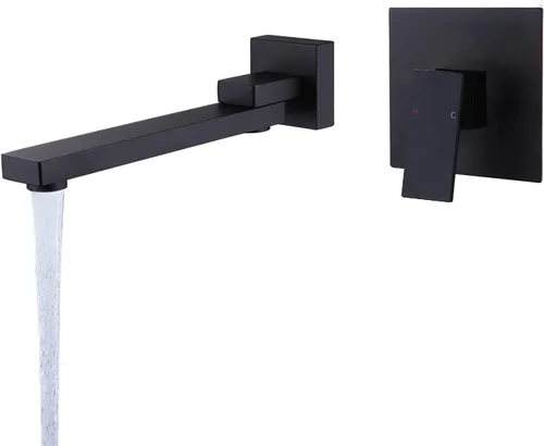 Grifo de bañera de montaje en pared con boquilla extra larga, grifo de llenado de bañera de una sola manija con válvula de latón áspero, negro mate
