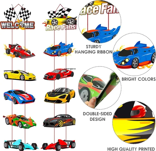 Miniatura 5 de Cartel de bienvenida para puerta de coche de carreras, decoración de fiesta de cumpleaños para fanáticos de carreras, suministros de baby shower
