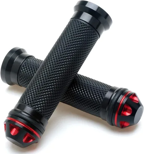 Empuñaduras de mano para motocicleta de 7/8 pulgadas – Universal Gel Rubber CNC Billet Aluminio Manillar Grip con extremo de barra para manillar de