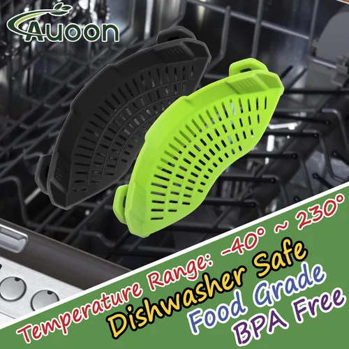Miniatura 7 de AUOON - Colador con clip para todas las ollas, colador de silicona para pasta, colador de cocina para drenar fideos, grasa de carne molida