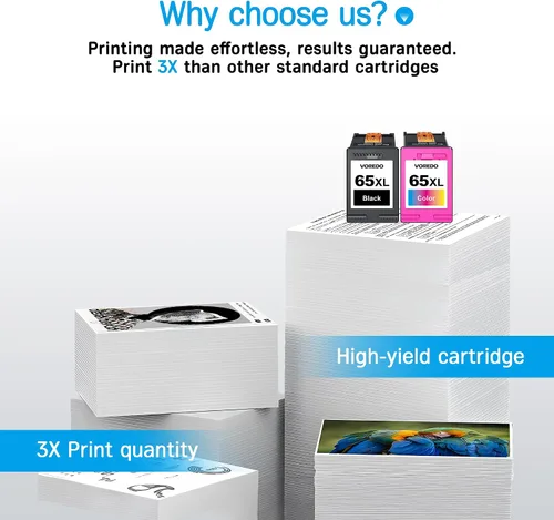 Miniatura 4 de Paquete combinado de cartuchos de tinta 65XL 65XL, color negro para HP Ink 65 65 XL Funciona para HP Deskjet 3700 3755 3752 3772, Envy 5055 5058