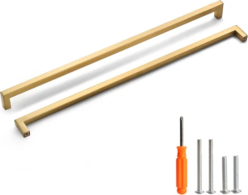 Miniatura 21 de Tiradores para gabinete dorados, manijas cuadradas para cajones, paquete de 2, manijas de acero inoxidable para cocina de 13-4/5 pulgadas, herrajes