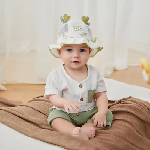 Miniatura 27 de Conjunto de ropa casual de manga corta con botones y pantalones cortos de lino para bebés y niños pequeños