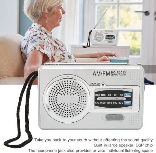 Miniatura 2 de Radio portátil, radio de bolsillo AM FM, funciona con pilas, altavoz premium, conector para auriculares, adecuado para regalos, ancianos, familia