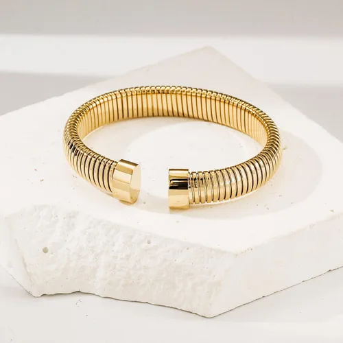 Miniatura 3 de CIUNOFOR Brazaletes chapados en oro de 14 quilates para mujer, pulsera elástica de espiga en capas de plata, brazalete de cadena de serpiente gruesa