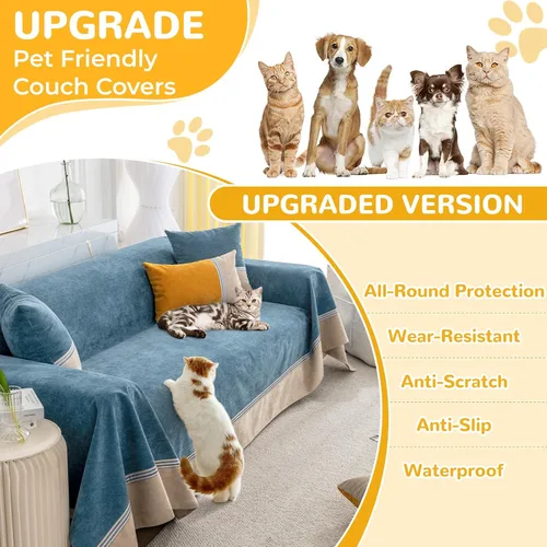 Miniatura 2 de Funda de sofá para sofá de 2 cojines, apta para mascotas, resistente al agua, antiarañazos, protector de muebles seccional en forma de L, funda