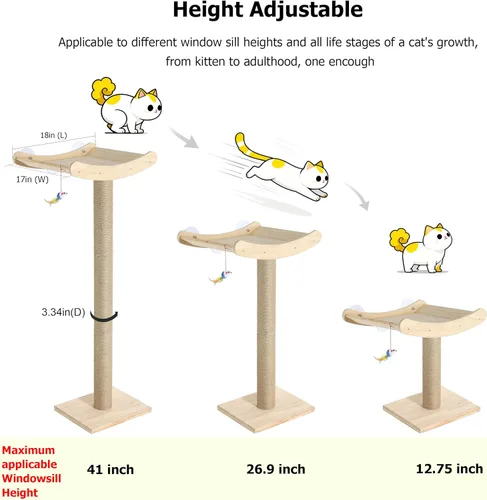 Miniatura 2 de Percha para gatos de ventana con postes rascadores, cama de árbol de madera de 46 pulgadas para gatos grandes Maine Coon para posarse y descansar