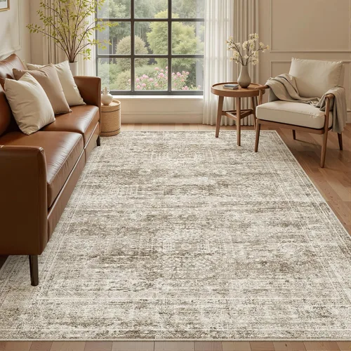 Miniatura 151 de Alfombra de pasillo Soalmost 2'6" x 10' lavable, alfombra antideslizante para cocina, baño, lavandería, alfombras vintage ultra delgadas para Beige
