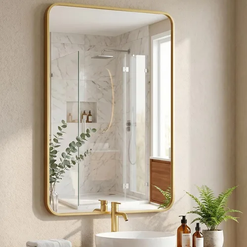 Miniatura 10 de Super Deal Espejo de pared negro de 24 x 36 pulgadas para baño, marco de metal de acero inoxidable con esquina redondeada, espejos rectangulares
