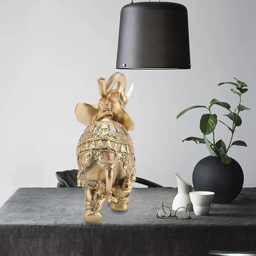 Miniatura 8 de Estatuas de elefante dorado, decoración del hogar de Feng Shui para sala de estar, figuras de elefantes, coleccionables, decoración de regalo