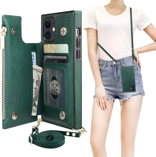 Miniatura 19 de Bocasal Funda tipo cartera cruzada para iPhone 11 Pro Max con tarjetero, protector de ranura para tarjetas con cremallera, a prueba de golpes