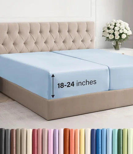 Miniatura 12 de Sábana bajera ajustable extra profunda tamaño completo – Sábana bajera individual de lujo para hotel únicamente – Se adapta fácilmente a colchones