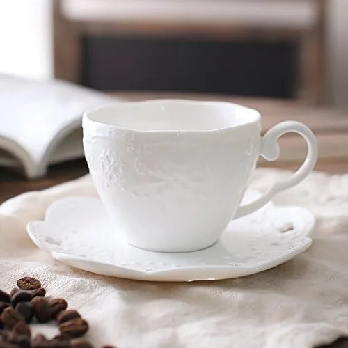 Miniatura 5 de Regalo de café para papá, juego de tazas de café de cerámica blanca pequeña real de lujo vintage taza de té platillo boda flores tazas de café e