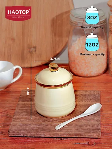 Miniatura 2 de Azucarero de 12 oz con tapa y cuchara, tarro de azúcar de cerámica simple, contenedor de azúcar, dispensador de azúcar, accesorios de barra de café