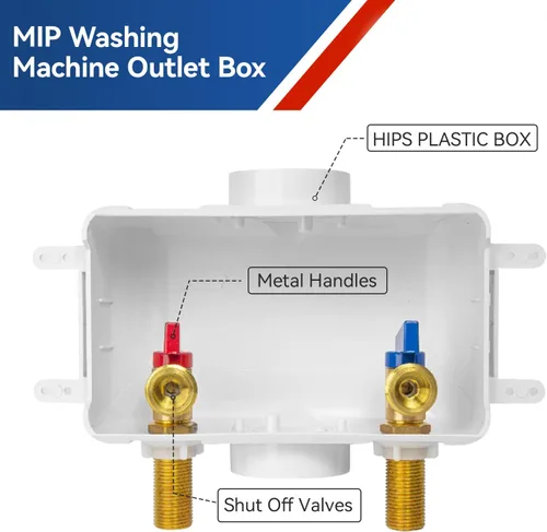 Miniatura 2 de Caja de salida para lavadora, conexión de entrada de rosca macho de 1/2 pulgada (Sweat MIP), conexión de rosca macho MHT de 3/4 pulgadas, caja PEX