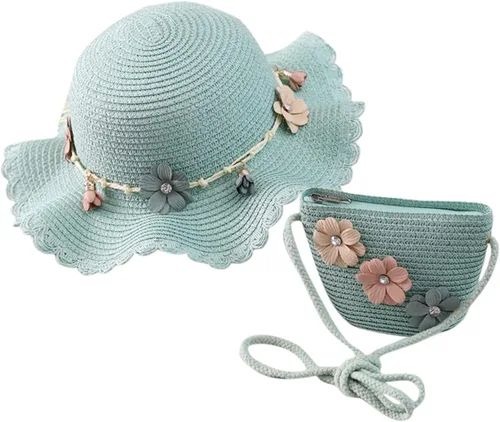 Miniatura 7 de Sombrero de paja para bebé niña + bolsa de playa para niñas, sombrero de paja para niños, sombrero, sombrero de flores para niños