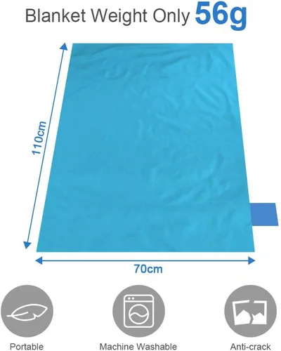 Miniatura 2 de Ainiv Manta de Picnic, Mini Tapete de Playa de Bolsillo 27.5 x 43.3 Pulgadas (1-2 Personas) Plegable, Ligera Impermeable Sin Arena, Lámina de Suelo
