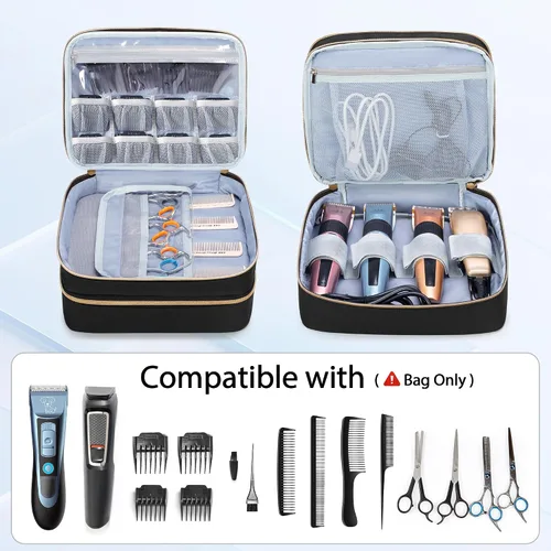 Miniatura 2 de CURMIO Estuche de transporte de viaje para cortapelos de doble capa, organizador de suministros de peluquería, bolsa de almacenamiento compatible