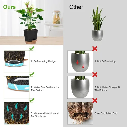 Miniatura 3 de JGB 4 macetas de orquídeas con agujeros, cada una de 5, 6, 7 y 8 pulgadas, macetas de orquídeas de riego automático y macetas de plástico Negro