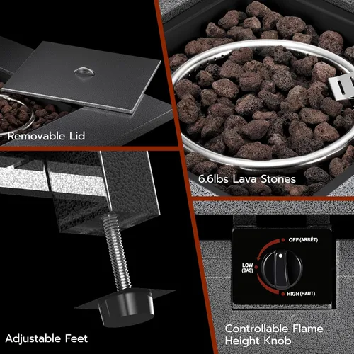 Miniatura 2 de Xbeauty Mesa para fogata de propano, mesa de fuego de gas para exteriores, mesa de fuego de encendido automático de 40,000 BTU con tapa, cubierta