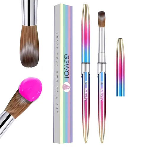Miniatura 13 de Kolinsky - Brocha de uñas acrílicas 100% tamaño 8, pincel de arte de forma redonda para manicura profesional de uñas (#8, dorado)