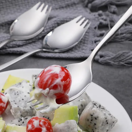 Miniatura 2 de YFWOOD Sporks, 4 tenedores de acero inoxidable 18/10, tenedores de metal para acampar y uso doméstico, mango largo de 7.4 pulgadas de largo