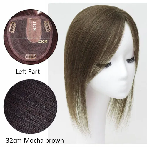 Miniatura 2 de Parte en U de cabello humano real con base de seda, parte lateral, clip en el postizo lacio, sin costuras, repuesto para pérdida de cabello de Negro