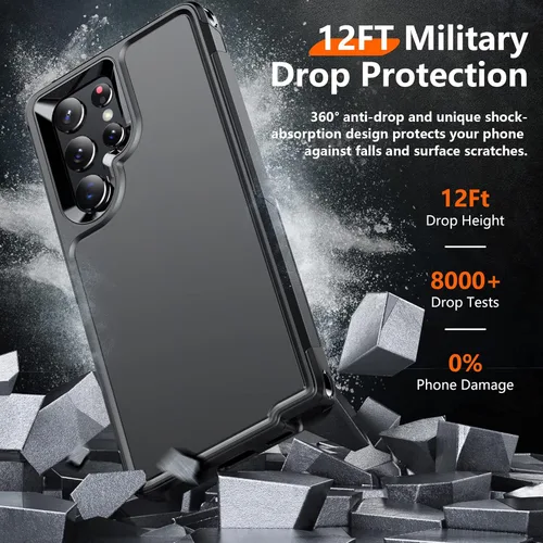 Miniatura 2 de Funda pesada a prueba de golpes para Samsung Galaxy S22 Ultra, con 2 unidades [protector de pantalla suave + protector de lente de cámara]