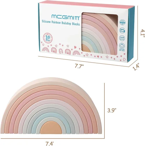 Miniatura 7 de MCGMITT Juguete apilable de arcoíris, apilador de arcoíris de silicona para niños pequeños, bloques de anidación Montessori, juego de juguetes a