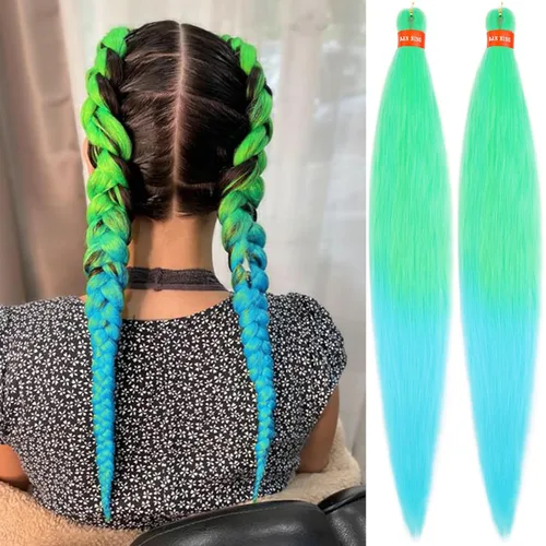 Miniatura 20 de Cabello trenzado preestirado ombré, extensiones de cabello trenzado sedoso, sin picazón, trenzas de cabello trenzado de ganchillo con textura Yaki