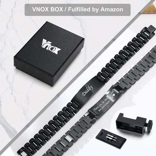 Miniatura 8 de VNOX - Correa de reloj de eslabones de acero inoxidable para hombre con grabado personalizado gran regalo para papá