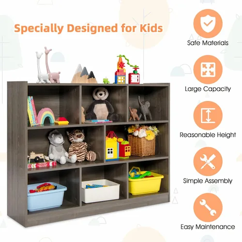 Miniatura 8 de Costzon Estantería de 3 estantes para niños, organizador de almacenamiento de juguetes de madera para libros y juguetes, estantería Montessori de 8