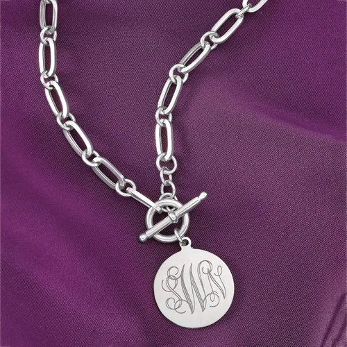 Miniatura 3 de Ross-Simons Italian Sterling Silver Personalized Paper Clip Link Disc Toggle Necklace