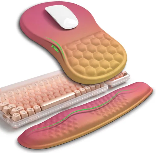 Miniatura 21 de Hokafenle Combinación 2 en 1, reposamuñecas para teclado ondulado y alfombrilla ergonómica para mouse con curvatura, soporte de muñeca para aliviar