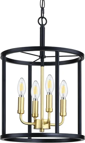 Miniatura 5 de Lámpara colgante de 3 luces con acabado de níquel cepillado, lámpara geométrica de cadena ajustable, jaula de metal, iluminación colgante para Vela