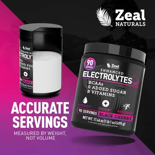 Miniatura 5 de Zeal Naturals Bebida de recuperación de electrolitos en polvo (90 porciones Cereza negra) con 0 azúcar+BCAA +Vitaminas B Suplemento