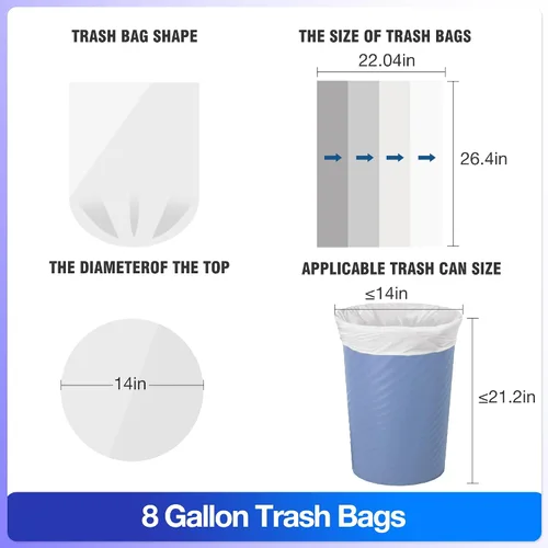 Miniatura 5 de Charmount Bolsas de basura de 8 galones, 110 bolsas de basura medianas para baño, cocina, oficina, transparentes, sin perfume