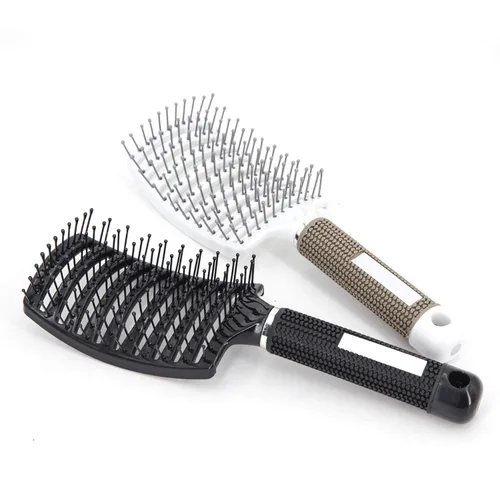 Miniatura 8 de Cepillo de pelo para secador de pelo, cepillo de masaje para desenredar de paleta larga y rizada, peine de volumen recto de secado rápido, Negro