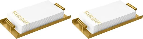 Miniatura 11 de STWWO Servilletero para baño, bandeja para toallas de invitados para baño, servilleteros negros con mango en T dorado, bandeja para toallas de mano