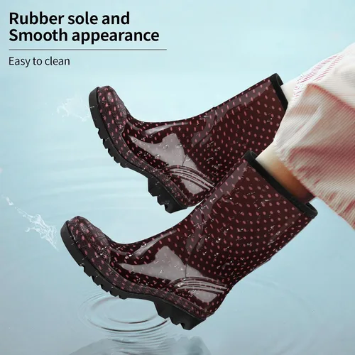 Miniatura 44 de DKSUKO Waterproof Womens Rain Boots insulated,Lightweight Rubber fashion Boots in Gardening,Warm and Comfortable Wide Calf Rain Boots with Glossy in