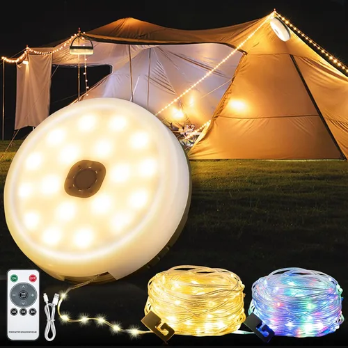 Miniatura 9 de Sutaig Guirnalda de luces de campamento, 4 en 1, linterna de campamento al aire libre con 8 modos de iluminación (32.8 pies), recuperación rápida